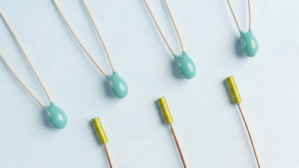A collection of thermistors on a white background